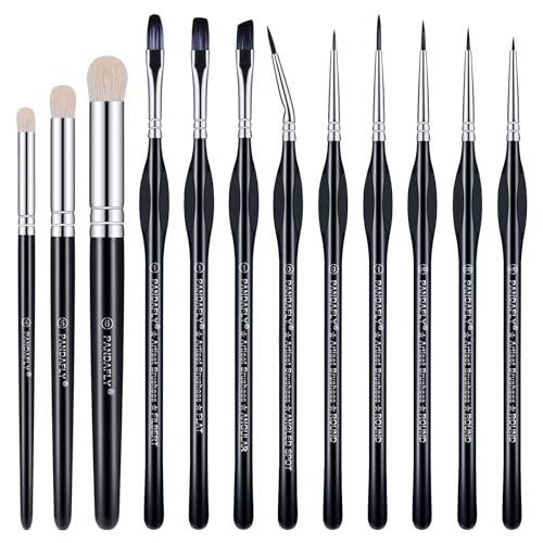 PANDAFLY Miniature Paint Brushes Drybrush Set, 12 Sizes Miniature Brushes, Micro Detail Paint Brush Set, Small Fine Detail Brushes for Acrylic, Watercolors & Paint by Number, Figurine - size: 12 Size