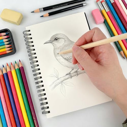 DSTELIN 7.5 x 5.1 Inch Sketch Book, 50 Sheets,100gsm, Spiral Bound Black Hardcover with Black Cover, Ideal for Sketching and Drawing