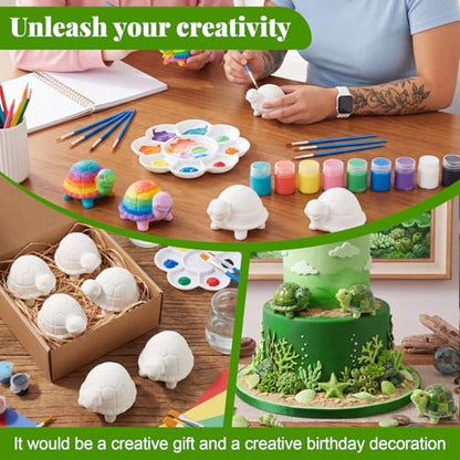 Ferrochef 12 Pack Paint Your Own Ceramic Turtle DIY Craft Kits Unpainted Ceramic Turtle Bisque 3D Paintable Animal Figurines Art DIY Party Favors for Home, Classroom Birthday Parties - style: Turtle