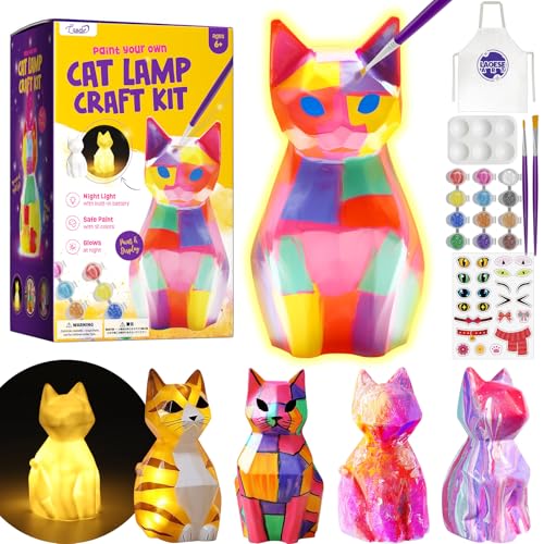 LAOESE Paint Your Own Cat Lamp Kit, Arts and Crafts for Kids Ages 8-12, Art Supplies Painting kit for Kids 6-12, Cat Night Light Toys Girls Boy Birthday Gifts for Kids Ages 3 4 5 6 7 8 9 10 11 12+ - style: Cat