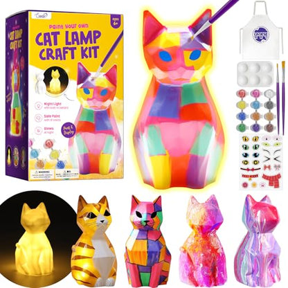 LAOESE Paint Your Own Cat Lamp Kit, Arts and Crafts for Kids Ages 8-12, Art Supplies Painting kit for Kids 6-12, Cat Night Light Toys Girls Boy Birthday Gifts for Kids Ages 3 4 5 6 7 8 9 10 11 12+ - style: Cat