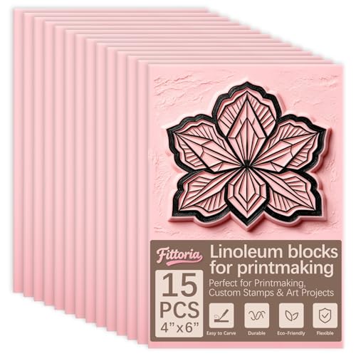 15Pcs 4"x6" Premium Soft Rubber Linocut Blocks, Easy Cut Relief Linoleum Carving Blocks for Stamp Making, Printmaking, DIY Art and Hand Craft Projects - color: linocut block 4x6x0.24in-15pcs