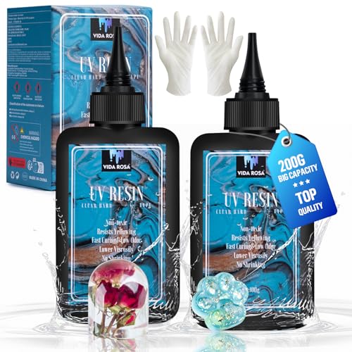 VIDA ROSA 200G UV Resin Upgraded Kit, Featuring High Gloss, High Hardness, and Fast-curing Epoxy Resin, Suitable for Coating, Casting, Bracelets, Jewelry Making, and DIY Crafts. - color: Clear