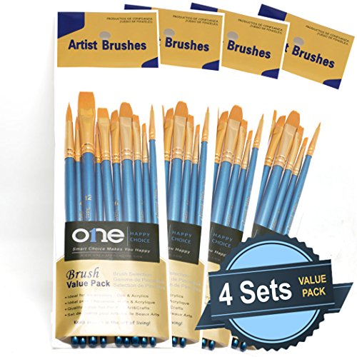 4 Sets of 10 Pieces Synthetic Hair Paint Brushes, Blue, for Acrylic, Oil and Watercolor Painting - size: 4 Sets