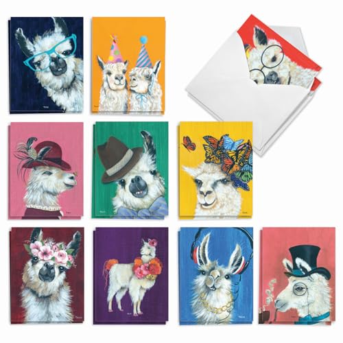 The Best Card Company Assorted Blank Greeting Card Box Set - Incl. 20 Cards + Envelopes - 10 Unique Designs - refined for Thank Yous, Invitations, More - Personality Llamas AM7036OCB-B2x10-NB - style: Personality Llamas