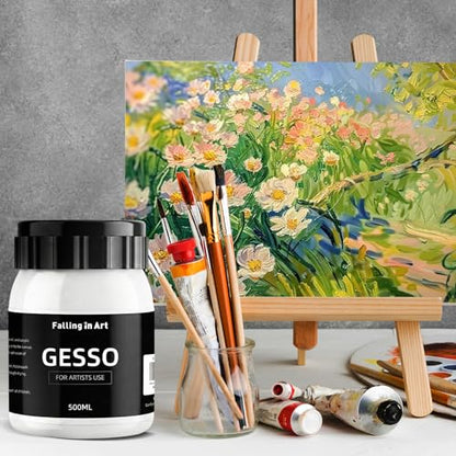Falling in Art 16.9 Oz White Gesso Primer for Acrylic Painting for Oil Paints, Non-Toxic Canvas Surface Prep Medium - color: White