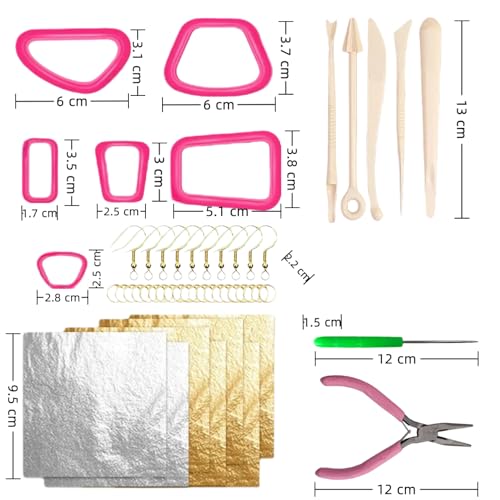 Polymer Clay Starter Kit, 12 Colors Oven Bake Modeling Clay with Sculpting Tools and Accessories,Non-Sticky DIY Earring Making Kit for Adults, Craft Gift for Bracelet Jewelry (Stylish)