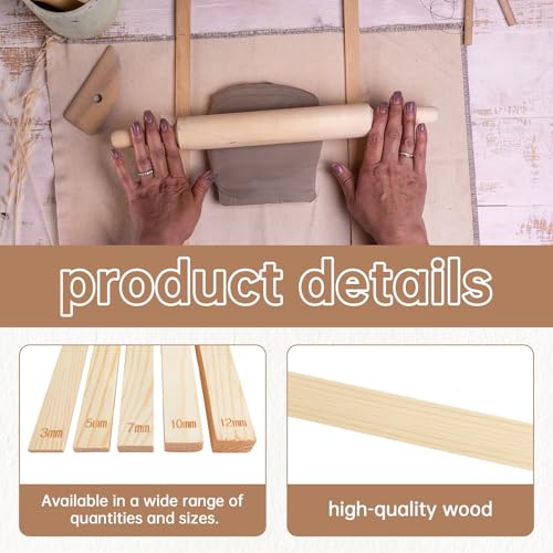 12 Pcs Pottery Tools Include 1 Wood Rolling Pin Sculpting Polymer Clay Tools 1 Portable Pottery Wedging Board/Linen Tablecloth and 10 Pcs 5 Size Teaching Rolling Mud Stick Guide