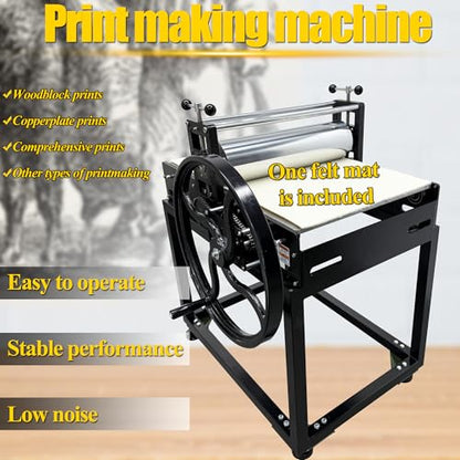HQHAOTWU Manual Print Making Machine Slab Roller Printing Press Machine for Woodblock Copperplate Chain Drive Vertical Steel Roller Engraving Tool with Universal Casters for DIY Pressed Artworks