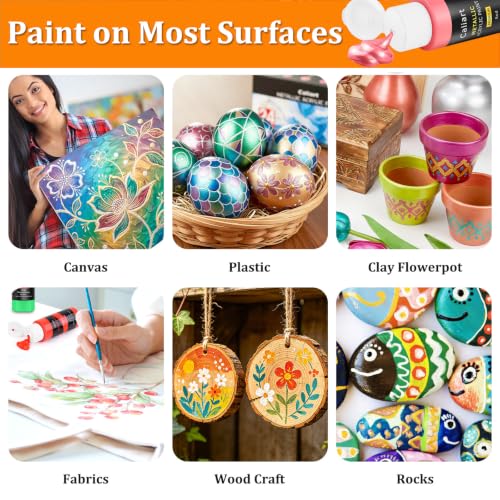 Caliart 24 Metallic Acrylic Paint Set with 12 Brushes | Craft Painting kit for Adults Artists Beginners, Rich Pigment Non-toxic, Canvas Wood Rock Pumpkin Ceramic Art Supplies Paint - color: Metallic, size: 2 Fl Oz (Pack of 24)