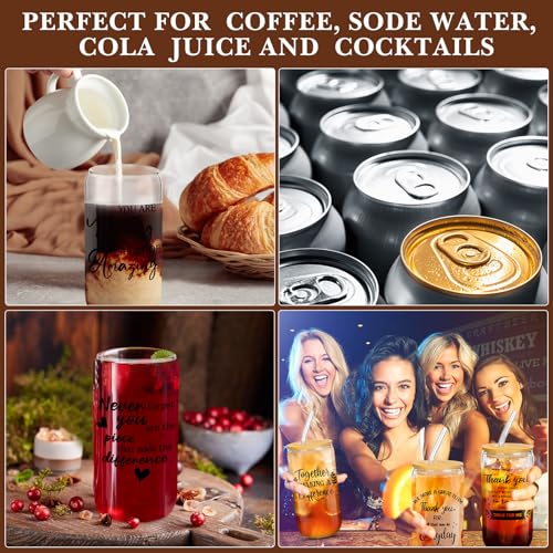 Layhit 24 Set Thank You Team Gifts for Employees Staff Coworker Appreciation Gifts for Teacher Nurse Thank You Glass Cups 16 oz Can Shaped Beer Glass with Lids Straws Brushes(Bright Style) - style: Bright Style