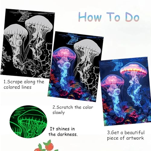Scratch Art Adult DIY Paint by Scratch Rainbow Scratch Paper Art Colorful Sketches Scratch with 5 Scratch Tool for DIY Craft Gift（Ocean World） - style: Ocean World