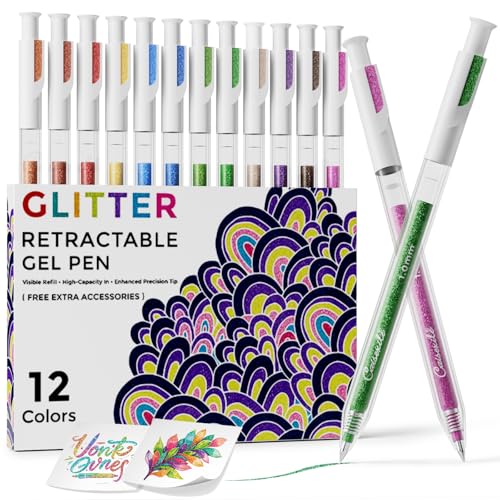 12 Colors Retractable Glitter Gel Pens, Colored Gel Pens, For Artists Adults Coloring Books Drawing Journaling Doodling Writing - color: 12 colors
