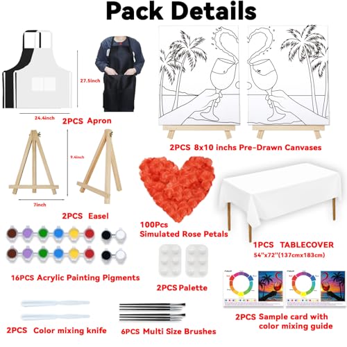 PAILIM 2 Pack Sip and Paint Kit for Adults Couples Painting Kit Pre Drawn Canvas to Paint at Home Date Night Party Favor Supplies Art Painting Set Couples Activity 8x10 Seaside Clink Glasses - style: Deluxe Painting Kit