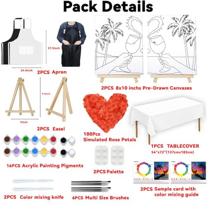 PAILIM 2 Pack Sip and Paint Kit for Adults Couples Painting Kit Pre Drawn Canvas to Paint at Home Date Night Party Favor Supplies Art Painting Set Couples Activity 8x10 Seaside Clink Glasses - style: Deluxe Painting Kit