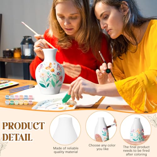 Fuyoooo 6 Sets Paint Your Own Vases Ceramic Vase to Paint Unpainted White Vases Ceramic Painting Kit for Adult with Brush Underglaze Paints Palettes for Adults Porcelain Vase DIY Summer Holiday