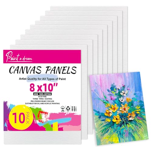 10 Pack 8x10 Canvas Panels for Acrylics & Oils, 100% Cotton, Triple Primed, Acid-Free & Non-Toxic, No Warp, Lightweight Art Boards for Home Decor, Classroom, Gifts, Ideal for Kids, Adults & Artists - size: 8x10" - 10Pack