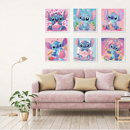 nekpiahu 6 Pack 5D Diamond Art Painting Kits for Kids Beginners, Full Drill Cute Cartoon Diamond Art Kits, DIY Big Gem Art for Children Ages 6-7-8-9-12, Home Wall Decor 6x6 Inch