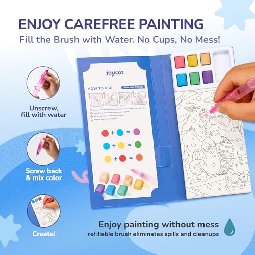 JoyCat Pocket Paint with Water Coloring Books for Kids, Art & Craft Activity Toy Set, Creative Travel & Home Painting Kit, Gifts for Girls & Boys Ages 3-8 (Ocean Princess) - style: 1 Pack - Ocean Princess