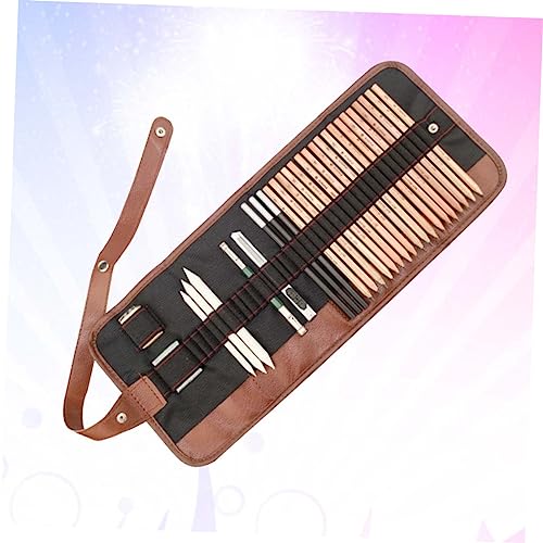 Veemoon 29-Piece Beginner Sketch Pencil Set with Wooden Holder and Storage Roll Bag for Art Supplies for Drawing Sketching and Professional Artists