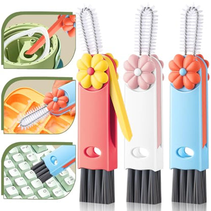 3 in 1 Cup Lid Gap Cleaning Brush, Portable Bottle Lid Cleaner Brush, Multifunctional Cleaning Brush - Home Kitchen Cleaning Tools for Tight Spaces & Bottle Gaps, Pink Red Blue (3 PCS) - color: Pink Red Blue-a