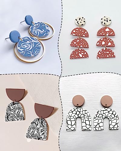 Puocaon Clay Silk Screen Stencil - 10 Pcs Marble Pattern Reusable for Polymer Clay Jewelry Making, Terrazzo Fluid Trendy Tools, Earrings