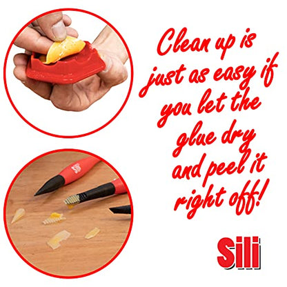Sili Glue Brush Kit with Micro Wood Glue Applicator Brushes & Storage Pod for Woodworking, Crafts, Models - Fine, Chiseled, Flat Tapered Tips