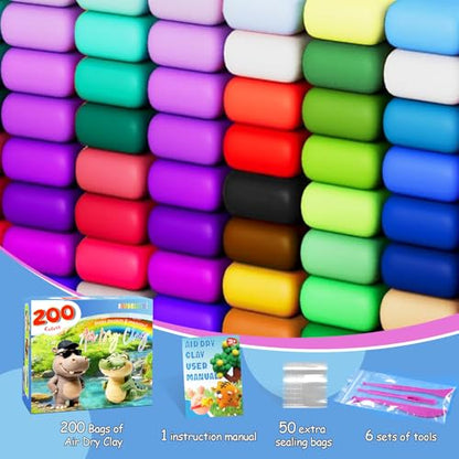 MuseLuxe Air Dry Clay - 200 Pack Modeling Clay Kit with 3 Sculpting Tools,Safe & Non-Toxic,DIY Magic Toys Gifts for Boys,Girls,Kids - color: 200 Colors