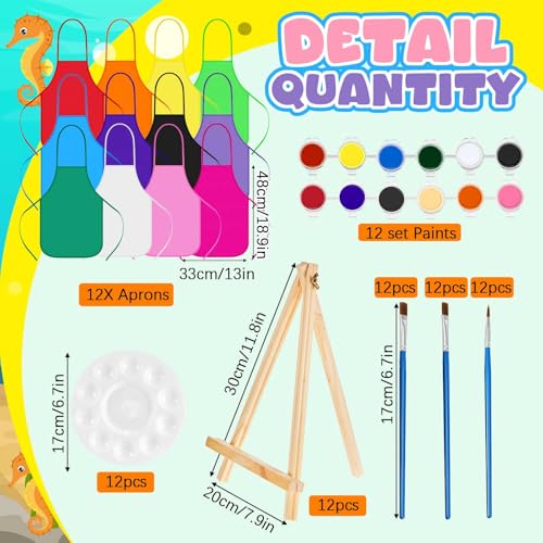 Ireer 12 Set Paint Party Set 8 x 10 Sip and Paint Kit Include 12 Printed Pre Drawn Canvas Panel, Wooden Easels, Palettes, Pots, Apron 36 Brushes for Adult Art DIY Party(Mermaid) - style: Mermaid