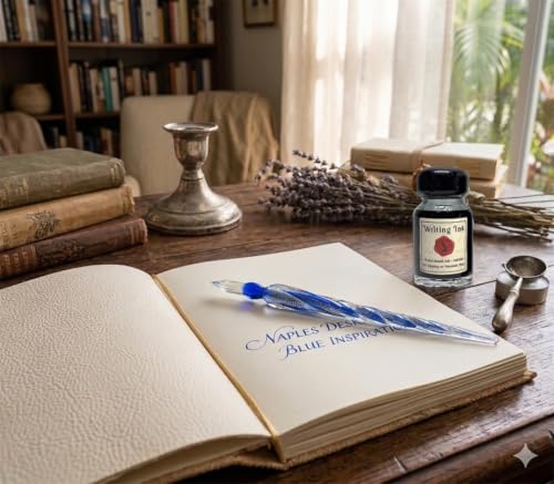 Nostalgic Impressions Murano Glass Calligraphy Dip Pen & Ink Set Shimmering Colors (Blue) - color: Blue