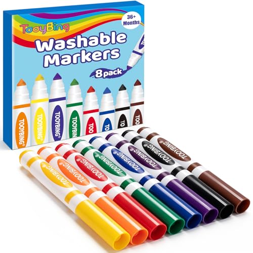 8 Count Washable Markers for Kids, Broad Line Markers with Conical Tip, Assorted Colors, Drawing Essentials for School Classroom, Student Teacher Must Have for Coloring Book, Art & Craft Supplies