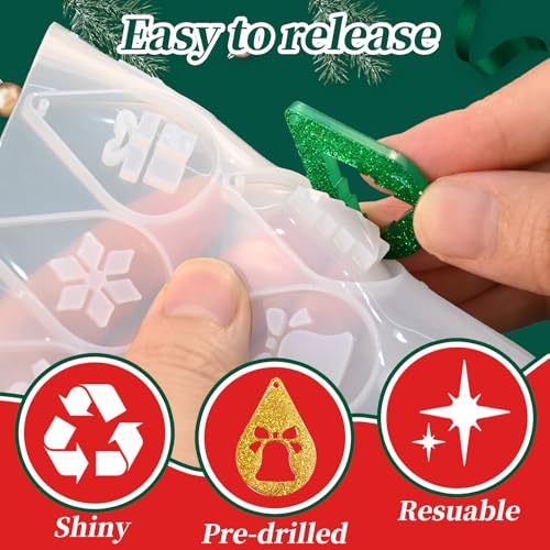 4 Pack Christmas Resin Earring Molds, Various Shapes Waterdrop Snowflake Snowman Elk Gingerbread Man Santa Claus Christmas Tree Silicone Mold for DIY Making Earring Pendant Jewelry Gift - color: 4 Pack Waterdrop Christmas Earring Molds