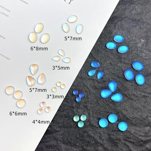 100Pcs Mix Shape Size Translucent Blue Tears Nail Rhinestones Flatback Rhinestones Multi Shapes Sizes Nail Design Circular Droplet Nail Crystals Nail Diamonds for DIY Jewelry Making Craft Supplies - color: off-white