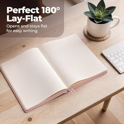 Classic Lined Journal Notebook 8.5x11" A4 Hardcover Leather - Pink - 200 Pages College Ruled Large with Sticky Tabs, Pockets, and Pen Loop for Writing and Journaling - Big Hardback Men and Women - color: Pink, size: A4 200 Pages
