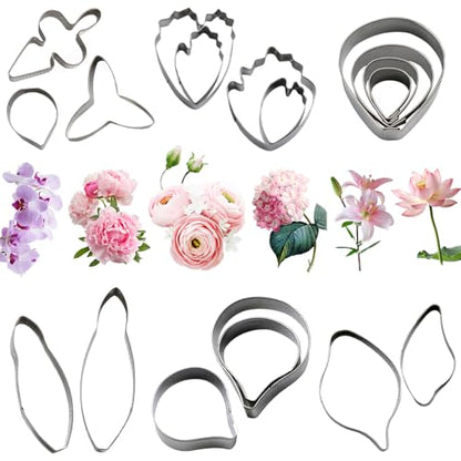 KALAIEN 6 Set Gumpaste & Fondant Flower Cookie Cutter Set - 18pcs for Wedding & Birthday Cake Decorating
