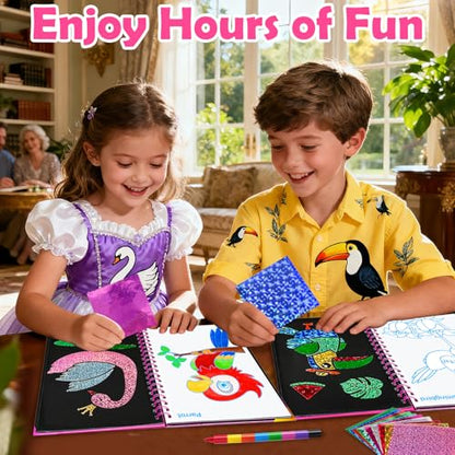 FUNNYB&G Foil Art Craft Kit for Girls 4-10 Years Old: Mess-Free & No-Glue, Create 16 Sparkly Birds Pictures – Perfect Travel Toy & Birthday Gift for Kids (Birds) - style: Birds