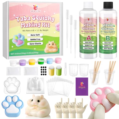 MUBYOK 17.64oz Liquid Silicone Taba Squishy Starter kit-DIY Your Own Super Soft FuFu Squishies with 1:1 AB Rubber Squishy,Cat Paw & Hamster Molds-Stress Relief Gifts for Beginners & Adults