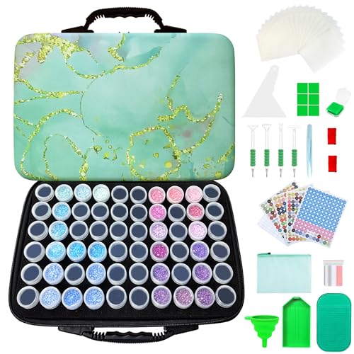 Muzagroo Art Diamond Painting Storage Containers Diamond Art Storage Case with Accessories and Tools Portable Shockproof 60 Slots Organizer Case for Diamond Painting Kits Standard Set (Green) - color: Green-Standard Set, size: 60 Jars