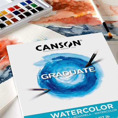 Canson Graduate Watercolor Pad, Foldover, 9x12 inch, 20 Sheets | Artist Paper for Adults and Students - Painting, Gouache, Mixed Media and Ink (Pack of 12) - size: 9x12 inch (Pack of 12)