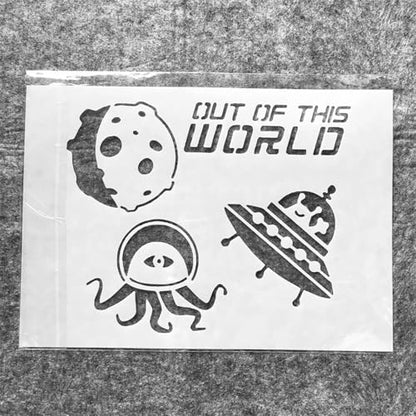 TIAMECH A4 Reusable Alien UFO Meteorite Stencil for Painting | Out of World Layering Template, DIY Wall Art, Wood Furniture, Scrapbook & Crafts (8.3x11.7inch) - style: Alien UFO Meteorite