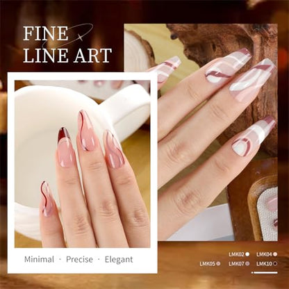 JODSONE 10 Colors Mocha Nail Art Gel Liner Set,5ml Nude Brown Gel Polish with Built-in Thin Brush,Fine Line Nail Art Pen Effect for Nails Design DIY Salon,Fall Brown Tones - color: LMK01-LMK10