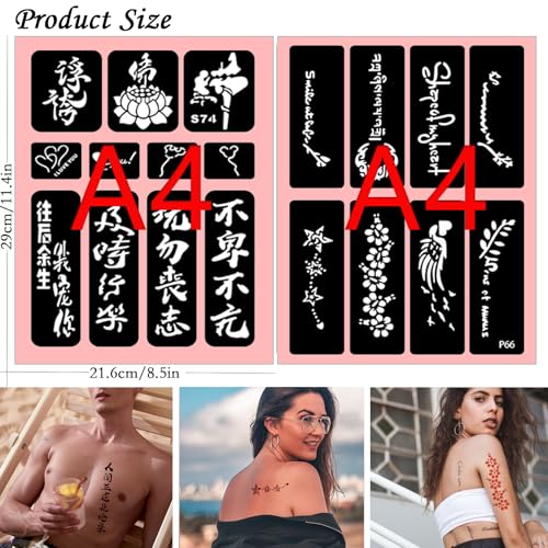 20 Sheets Temporary Tattoo Stencil for Women Girls Kids Boys, Dargon Butterfly Face Body Paint DIY Art Reusable Glitter Tattoos Kit School Show Birthdays Halloween Christmas Party Favor Supplies