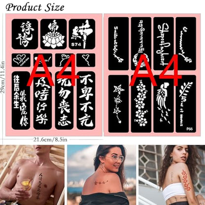 20 Sheets Temporary Tattoo Stencil for Women Girls Kids Boys, Dargon Butterfly Face Body Paint DIY Art Reusable Glitter Tattoos Kit School Show Birthdays Halloween Christmas Party Favor Supplies