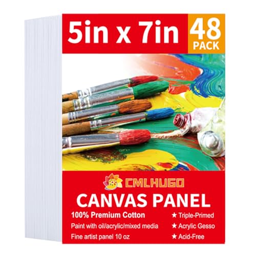 48 Pack 5x7 Inch Boards Blank for Painting, Kids Art Painting Canvases, Primed 100% Cotton Canvas Panels for Acrylic Oil Watercolor Tempera Paints - size: 5x7-48