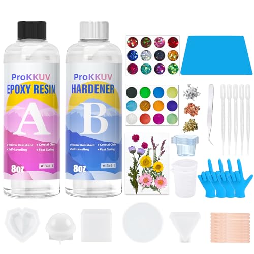 Epoxy Resin Kit, Crystal Clear Resin Epoxy, Bubble Free, No Yellowing, UV Resistant, Food Safe with Foil Flakes, Sequin, Easy Mix 1:1 for DIY Crafts Resin Jewelry Making (15.99 OZ Kits) - size: 15.99 OZ kits