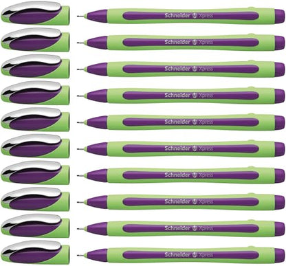 Schneider Xpress Premium Fineliner, 0.8 mm Porous Point, Light Green Barrel, Violet Ink, Box of 10 (190008),Purple - color: Violet