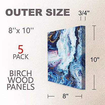 Cupohus Unfinished Wood Boards Canvas for Painting, 5 Packs 3/4'' Deep Cupohus 8'' x 10'' Wooden Cradled Panels for Pouring Art, Crafts, Paints and More - size: 8" x 10"