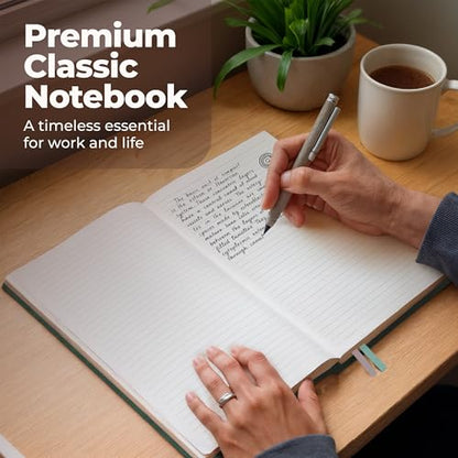Classic Lined Journal Notebook 8.5x11" A4 Hardcover Leather - Green - 200 Pages College Ruled Large with Sticky Tabs, Pockets, and Pen Loop for Writing and Journaling - Big Hardback Men and Women - color: Green, size: A4 200 Pages