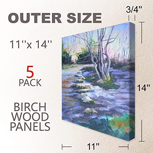 Cupohus Unfinished Birch Wood Boards Canvas for Painting, 5 Packs 3/4'' Deep Cupohus 11'' x 14'' Wooden Cradled Panels for Pouring Art, Crafts, Paints and More - size: 11" x 14"