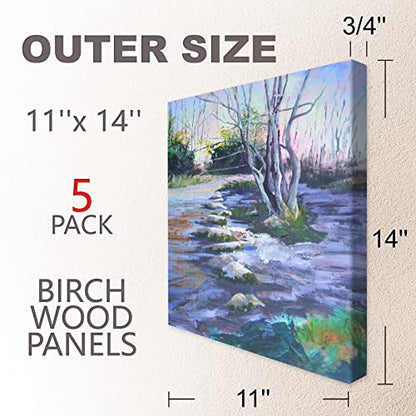 Cupohus Unfinished Birch Wood Boards Canvas for Painting, 5 Packs 3/4'' Deep Cupohus 11'' x 14'' Wooden Cradled Panels for Pouring Art, Crafts, Paints and More - size: 11" x 14"